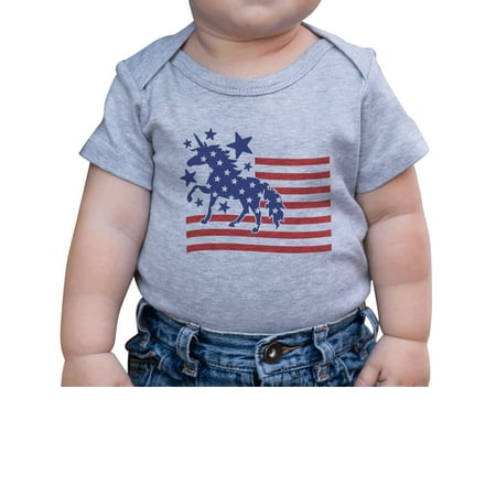 

7 ate 9 Apparel Kids Patriotic 4th of July Outfit - Unicorn Flag Magical USA Grey Onepiece 12-18 Months