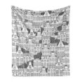 thumbnail image 1 of Urban Soft Flannel Fleece Blanket, Modern Illustration of Dutch Style European Houses Buildings Busy Urban Life Sketch, Cozy Plush for Indoor and Outdoor Use, 50" x 70", Black White, by Ambesonne, 1 of 6