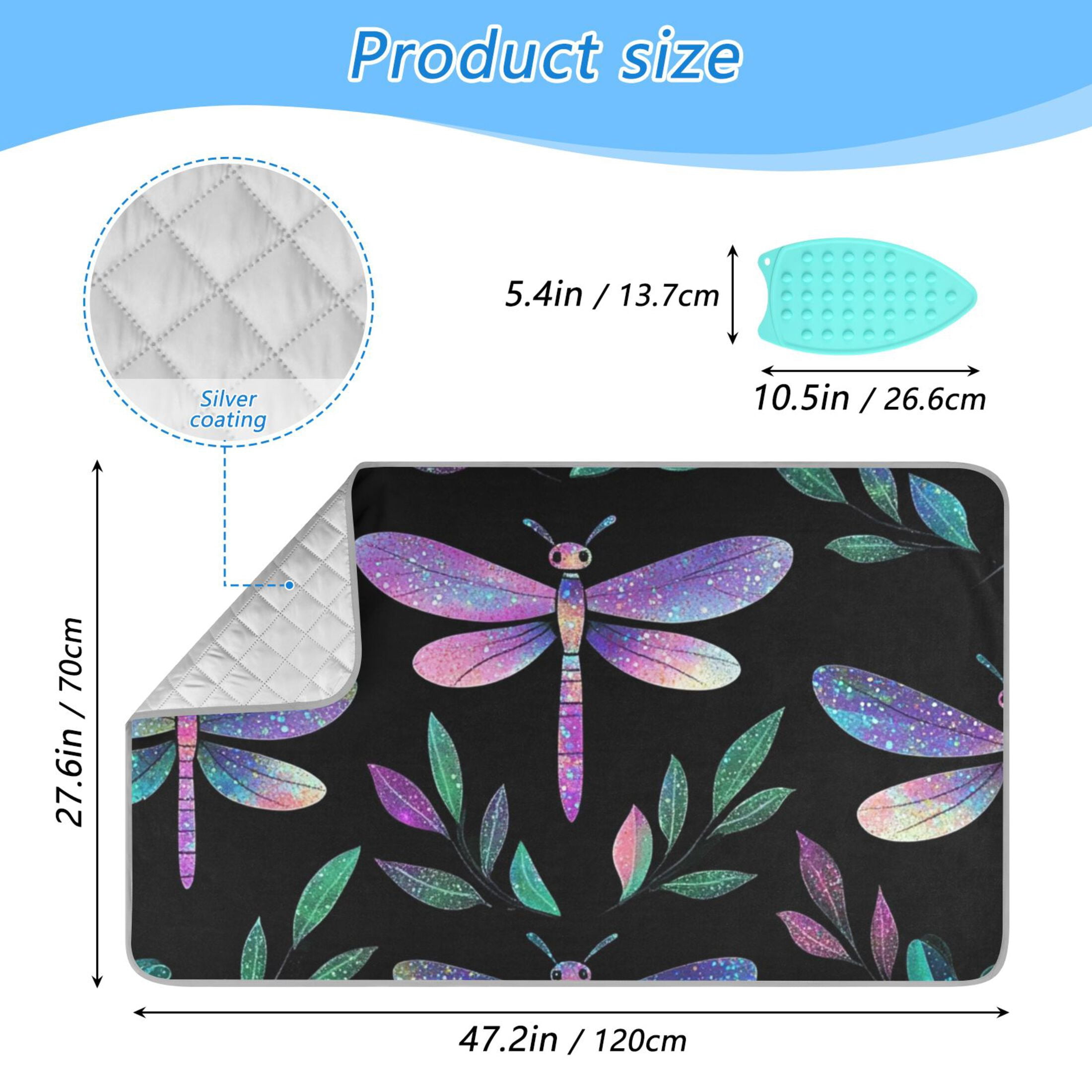 Shining Dragonflies Leaves Ironing Mat Blanket Portable Travel Ironing Pad Heat Resistant Pad 47.2" x 27.6”