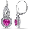 4-3/4 Carat T.G.W. Created Pink and White Sapphire Sterling Silver Halo Heart Earrings