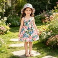 thumbnail image 4 of Enjoytime Toddler Girl Summer Dress Print Ruffle Sleeveless Baby Girl Dresses Beach Casual Floral Sundress with Matching Hat, 4 of 8