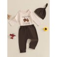 thumbnail image 5 of Baby Toddler Boys Spring Outfits 1 3 6 Months Letter Tractors Embroidery Long Sleeve Rompers Pants Hat 3Pcs Clothes Set, 5 of 9