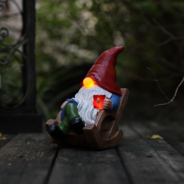 Estatua solar de gnomos de jardín para exteriores con luces solares de 18 cm