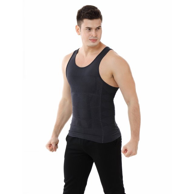 TOPTIE Men's Slimming Body Shaper Compression Shirt, Shapewear Sculpting Vest Muscle Tank-Gray-XXL