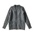thumbnail image 3 of Cable Knit Cardigan Women Plus Size Open Front Chunky Long Sweater Warm Winter Sweater Jacket with Pockets for Office, Holiday Dark Gray M, 3 of 4