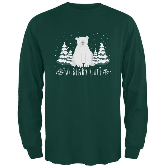 Winter So Beary Very Cute Polar Bear Pun Mens Long Sleeve T Shirt Forest Green MD