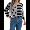 thumbnail image 2 of Suéter de Rayas con Hombros Caídos para Mujer, Suéter de Punto de Cuello Redondo Extragrande, Top Tipo Jersey. Gris M, 2 of 10