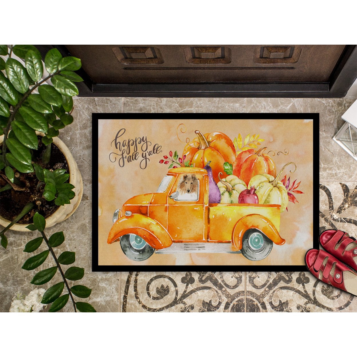Carolines Treasures CK2630JMAT Fall Harvest Collie Door Mat Indoor Rug or Outdoor Welcome Mat 24x36 Doormat  36"L x 24"W