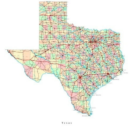 Texas Map Poster Laminated Poster Texas State Road Map Glossy Poster Banner Tx City Houston Poster Print 11 x 17 ()