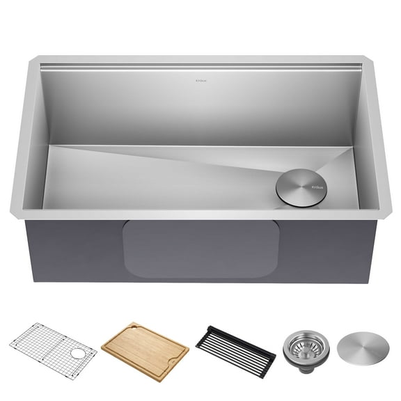 KRAUS Kore 30" Undermount Workstation 16 Gauge Single Bowl Stainless Steel Kitchen Sink with Accessories