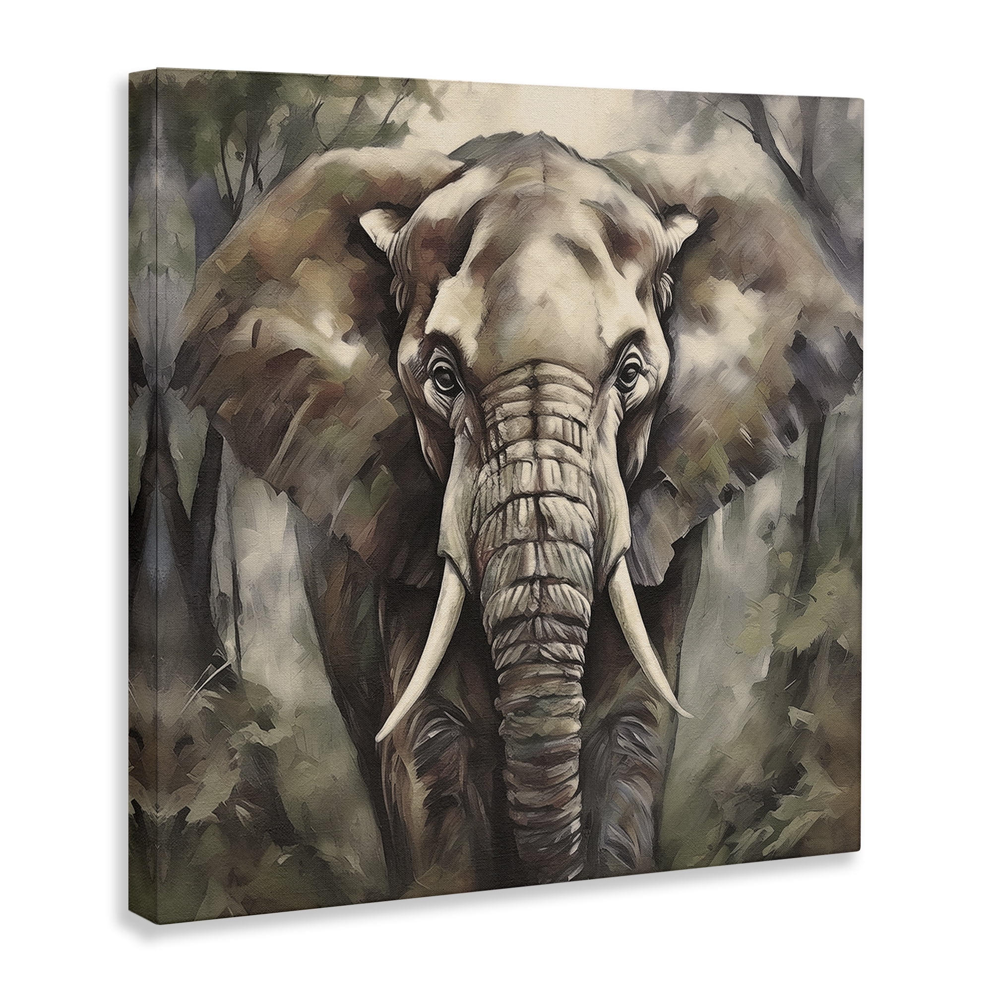 Stupell Industries Grey Elephant Portrait Animals Painting Wrapped Canvas Art Print Wall Art, 24 x 24