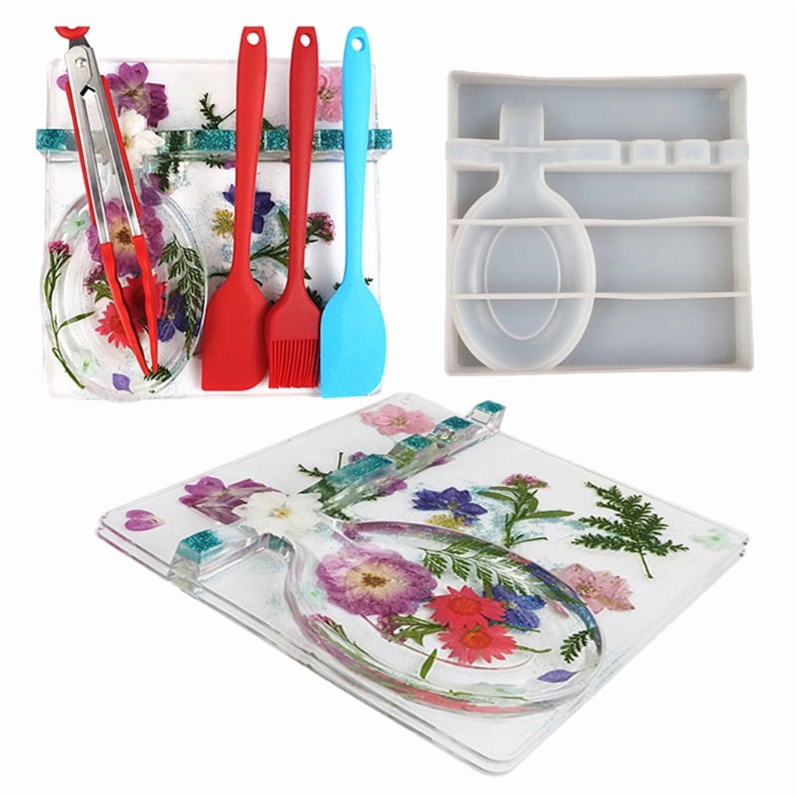 Spoon Storage Tray Epoxy Resin Mold Tableware Rack Plate Casting Silicone Mould