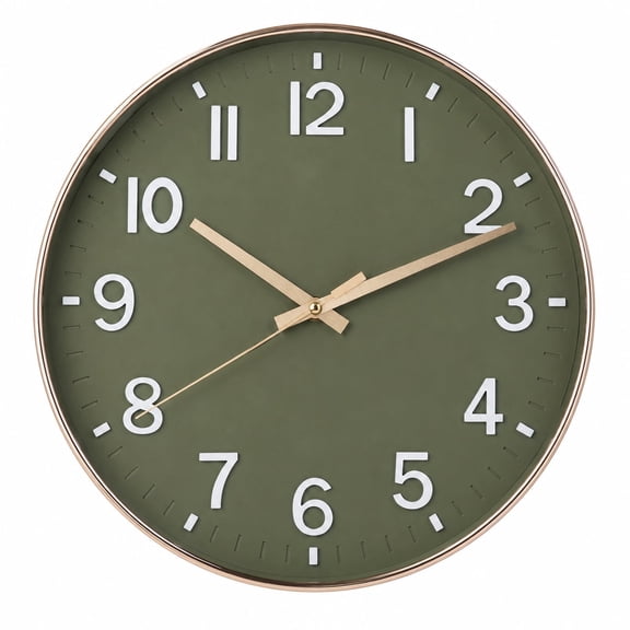 Wall Clocks Battery Operated for Living Room Kitchen 12" Silent Non Ticking Modern Wall Clock for Bedroom Office Decor Olive Green