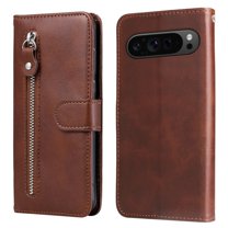 For Google Pixel 10/10 Pro 6.3-inch Wallet Case for Women Men Multi-Card Slots Zipper Pocket Leather Phone Case,Brown,For Pixel 10/10 Pro