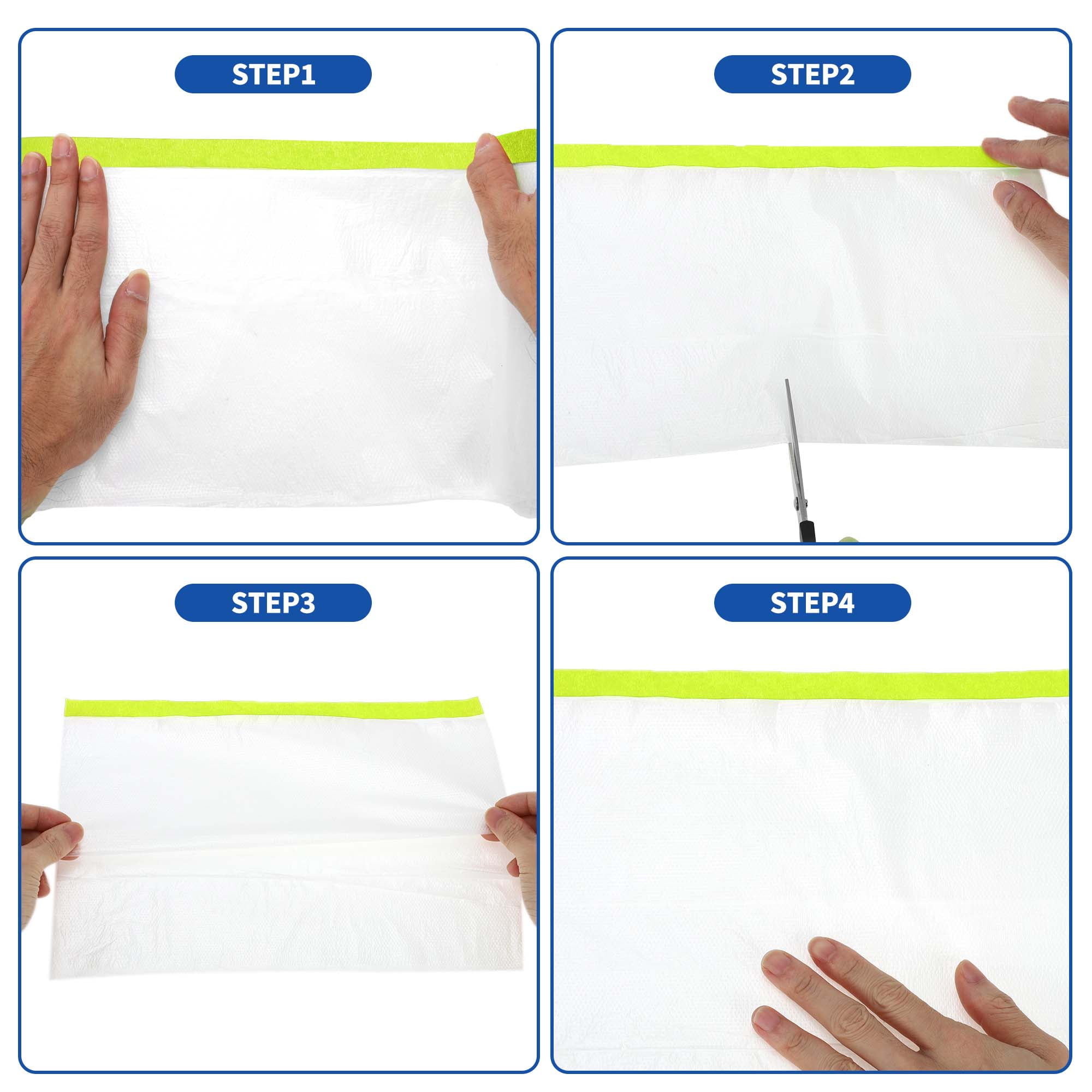 Unique Bargains Masking Paper with Tape 2000x140cm/65.62ftx55.11" 1 Set Pre-Taped Paper Film Kit w/2 rolls of tape