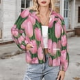 thumbnail image 3 of Jackets for Women Winter Coat Jackets Flannel Stand Collar Jacket(Bouquet of Pink Tulips Flowers,Size:S-4XL), 3 of 7