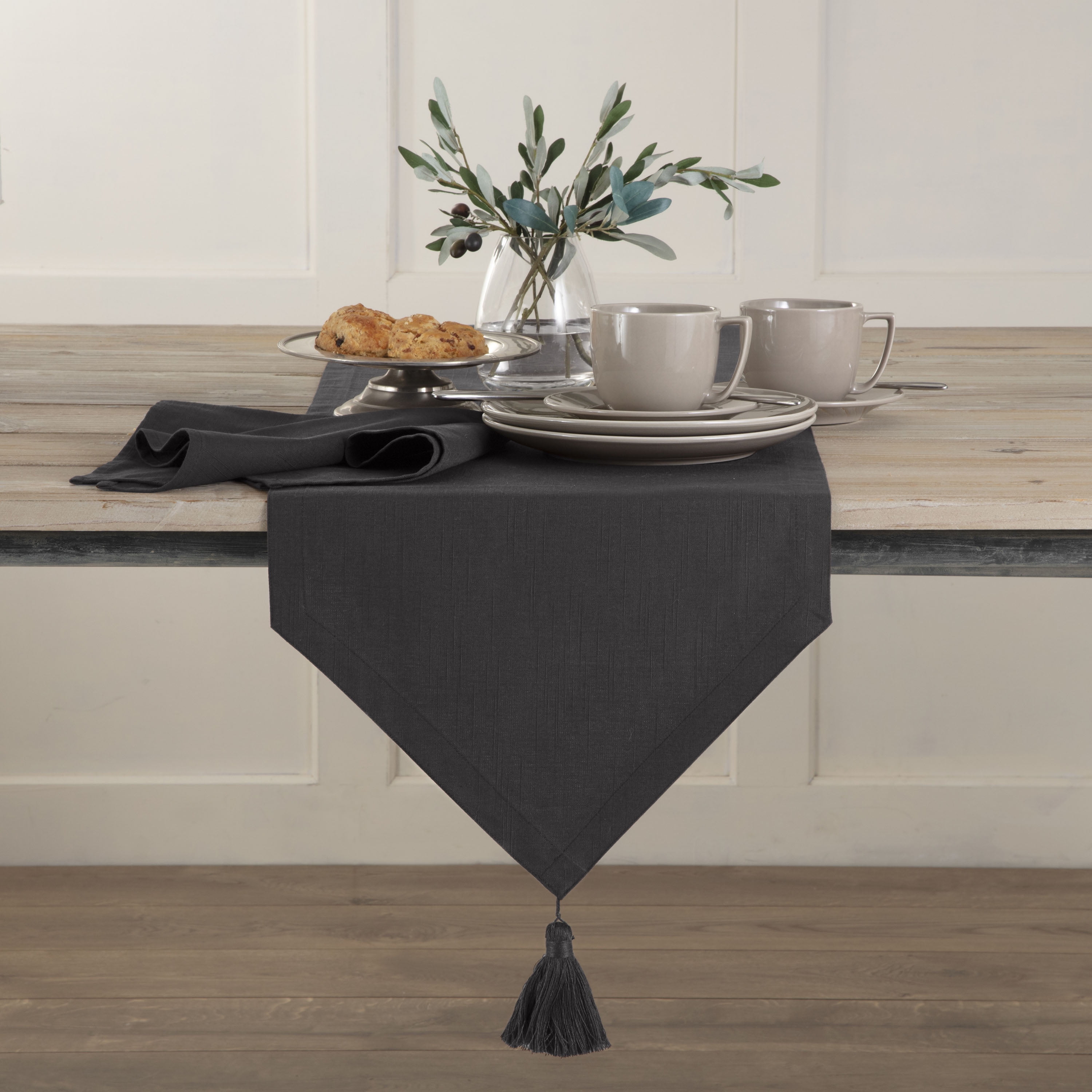 Martex Color Solutions Table Linens 15"W x 70"L Dark Gray Tassel Table