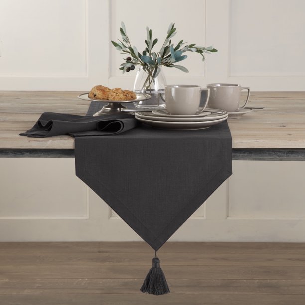 Martex Color Solutions Table Linens 15"W x 70"L Dark Gray Tassel Table Runner