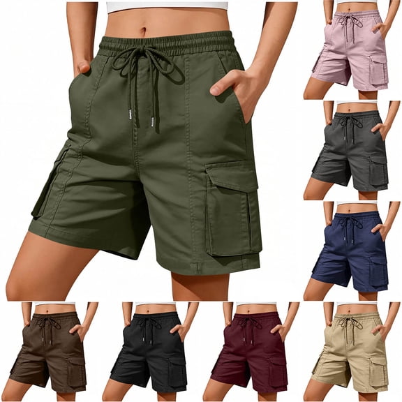 ZHYou Cargo Shorts for Women Casual Baggy Fit Drawstring Pull On Summer Shorts with Side Flap Pockets,Army Green,Size L