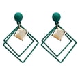 thumbnail image 2 of Trayknick 1 Pair Ear Studs Piercing Concise Style Alloy Double Square Dangle Earrings for Gift Green, 2 of 11