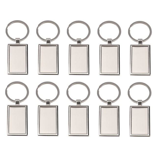 CIMAXIC 10PCS Rectangular Tag Key Chain Metal Blank Keychain License Plate Number Anti-lost Tag Fashion Pendants Keyring for Bag Car Key (Silver),2.95"X0.98"X1.06"