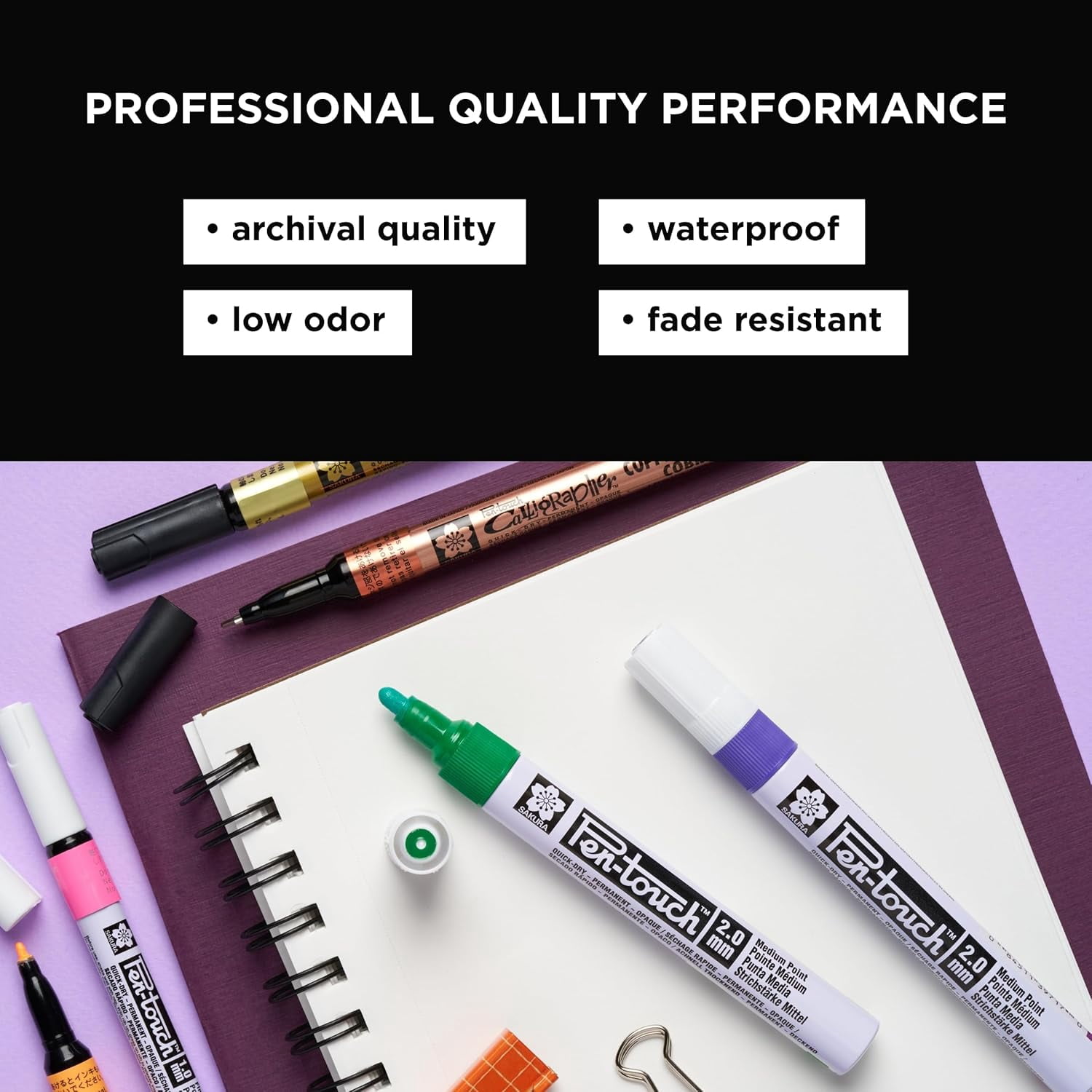 47391 4-Piece Fine Pentouch Calligrapher Paint Marker, 1.8mm, Gold, Silver, Copper and Black