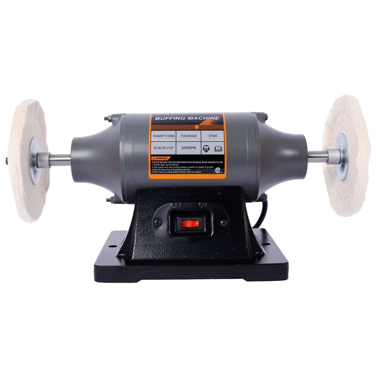 LuckyNote 6‑Inch Bench Buffer Polisher, 370W 3450RPM Electric Grinder with 4 Buffing Wheels, for Metal Jewelry Knives Wood