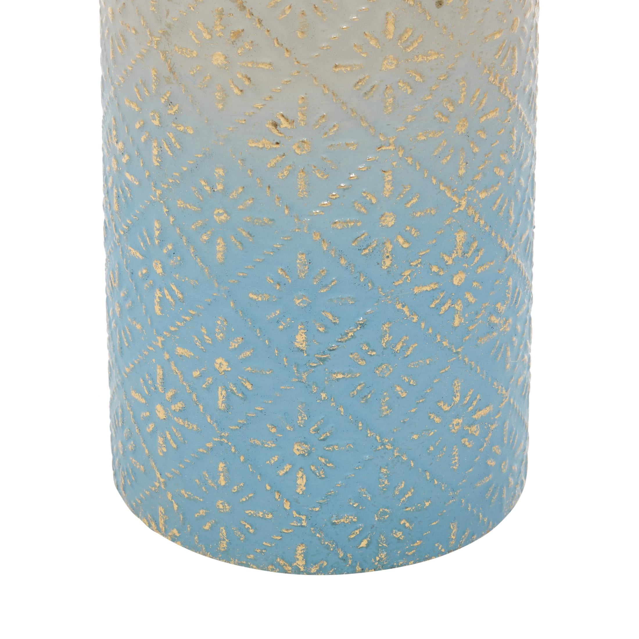 DecMode 27", 24", 20"H Floral Ombre Diamond Patterned Blue Metal Vase with Gold Top, Set of 3