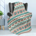 thumbnail image 4 of Tribal Soft Flannel Fleece Throw Blanket, Vintage Design Native Style Geometric Triangles Print, Cozy Plush for Indoor and Outdoor Use, 70" x 90", Cream Aqua and Peach, by Ambesonne, 4 of 5