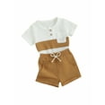 thumbnail image 2 of Musuos Toddler Boys Shorts Sets 6 12 18 24M 3Y Short Sleeve Contrast Color Tops and Solid Color Shorts Sets Casual Summer Outfits, 2 of 10