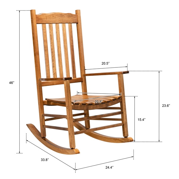 Original Color Square Wooden Rocking Chair with Solid Wood Frame, Indoor/Outdoor Stable Rocker for Patio, Porch & Living Room