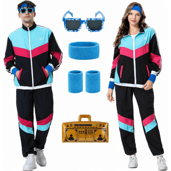 Retro 80s 90s Tracksuit Costume Set for Men and Women Large with Accessories
