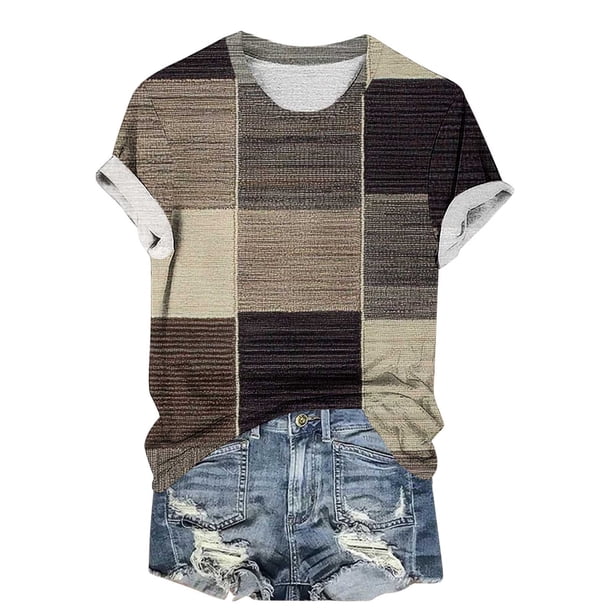 Camisetas de Manga Larga para las Mujeres Camiseta Impresa a Damas Retro de Ajuste Suelto, Cuello Redondo Manga Corta Top Casual