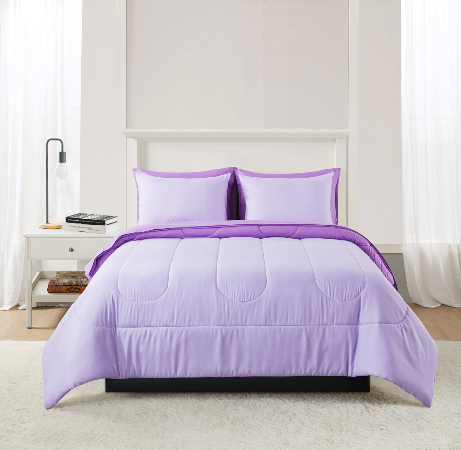 Mainstays Solid Purple 7 Piece Bed in a Bag Comforter Set with Sheets, Queen