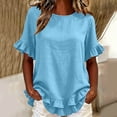 thumbnail image 3 of Babysbule Women Crew Neck Ruffle Flutter Short Sleeve Blouse Loose Fit Casual Top for Spring Summer Brunch Vacation Street Outfits, 3 of 5