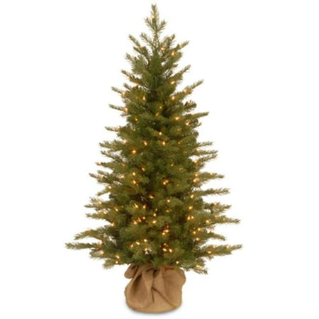 Pre-Lit 4' Feel-Real Nordic Spruce Small Artificial Christmas Tree in Burlap with 200 Clear