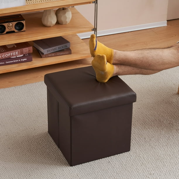 15 Inch Modern Glossy PVC Folding Storage Footstool Soft Padded Ottoman Comfy Footrest Bench for Living Room Bedroom Office Dorm Dark Brown Walmart Business Supplies