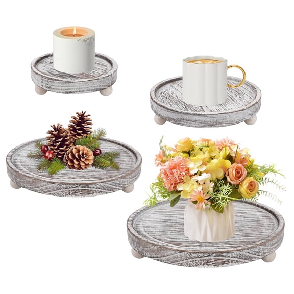 TACYKIBD 4 Pack Wood Riser, Risers for Decor，Pedestal Stand，Display Stand apply to Home Decor，Farmhouse Decor，Tiered Tray Deco