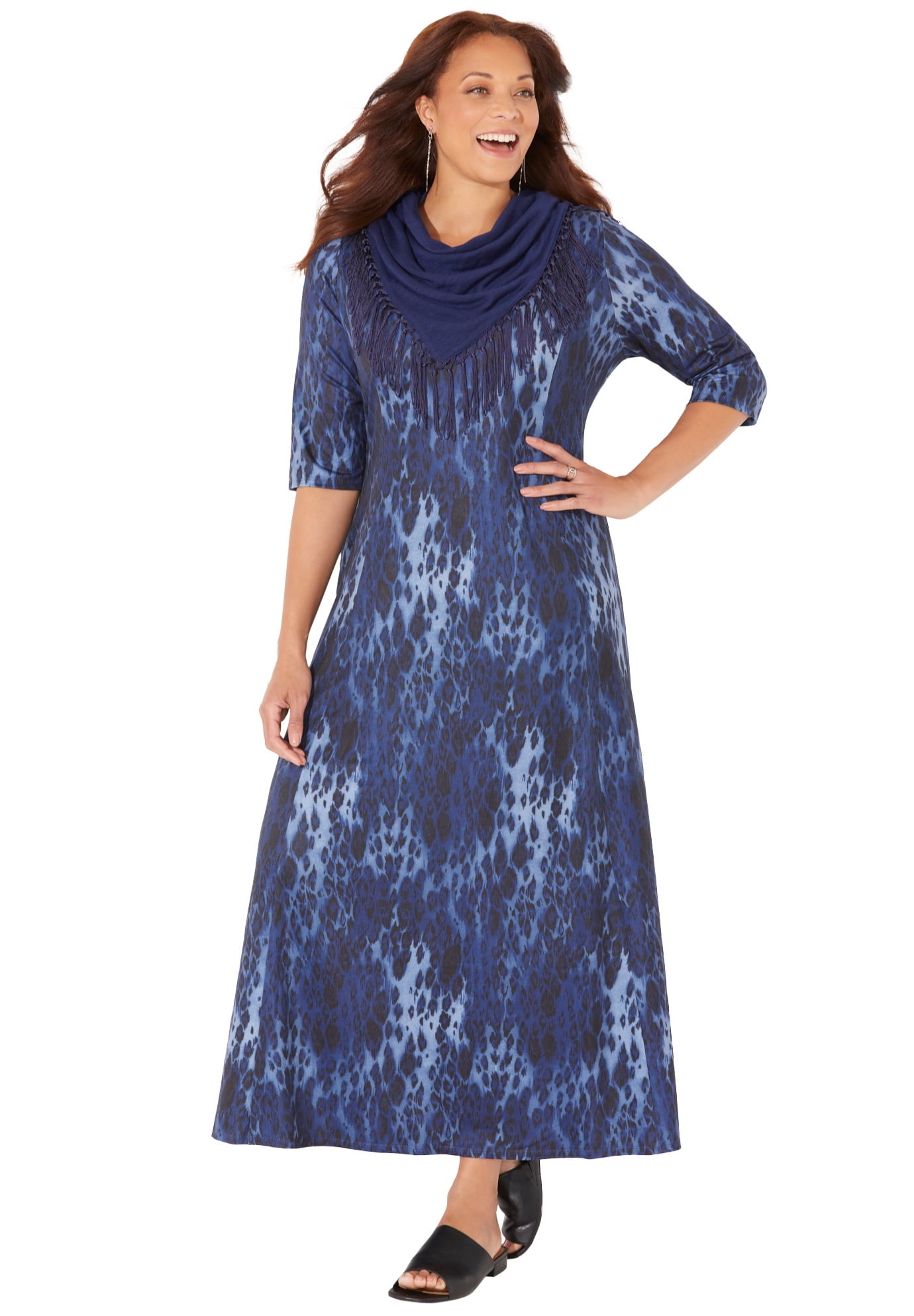 Catherines Women's Plus Size Petite Maxi Dress & Scarf Duet - Walmart.com