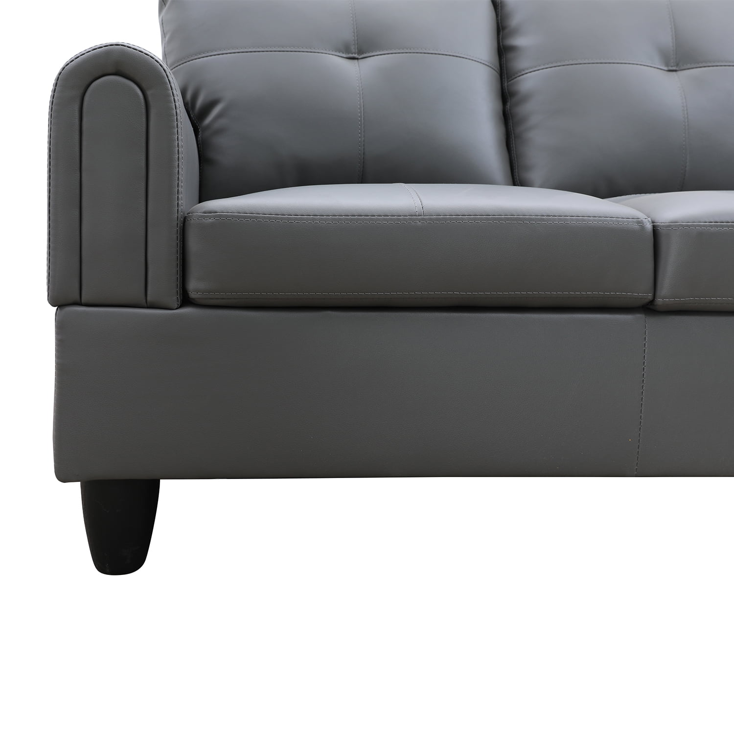 Hommoo L Shaped 4-Seat Couch, Faux Leather Sectional Couches and Sofas, Modern Living Room Furniture Sets Sectional Sofa Set, Dark Grey(No Ottoman)