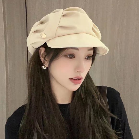 Zhengup Cloud Hat, Women's Pleated Bag, Face Recognition, Small Octagonal Hat, Travel, Daily Leisure, Version, Plain Short Brimmed Beret