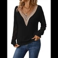 thumbnail image 2 of Suéteres de Larga para Mujer, de Otoño, con Encaje, Cuello en V, de Punto, Hombros Caídos, Jerseys, Tops. Negro XL, 2 of 9