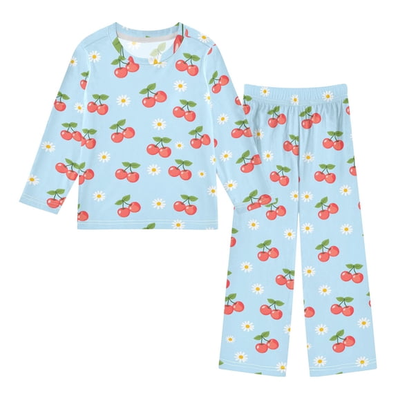 Red Cherry Daisies Cozy Soft Long Sleeves Top and Pants 2 Piece Cool Pjs Pajamas Set Sleepwear Size 3-11Y