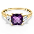 thumbnail image 3 of Gem Stone King 10K Yellow Gold Purple Amethyst and White Moissanite Engagement Ring for Women | 1.66 Cttw | Cushion Checkerboard 7MM | Gemstone February Birthstone | Size 8, 3 of 6