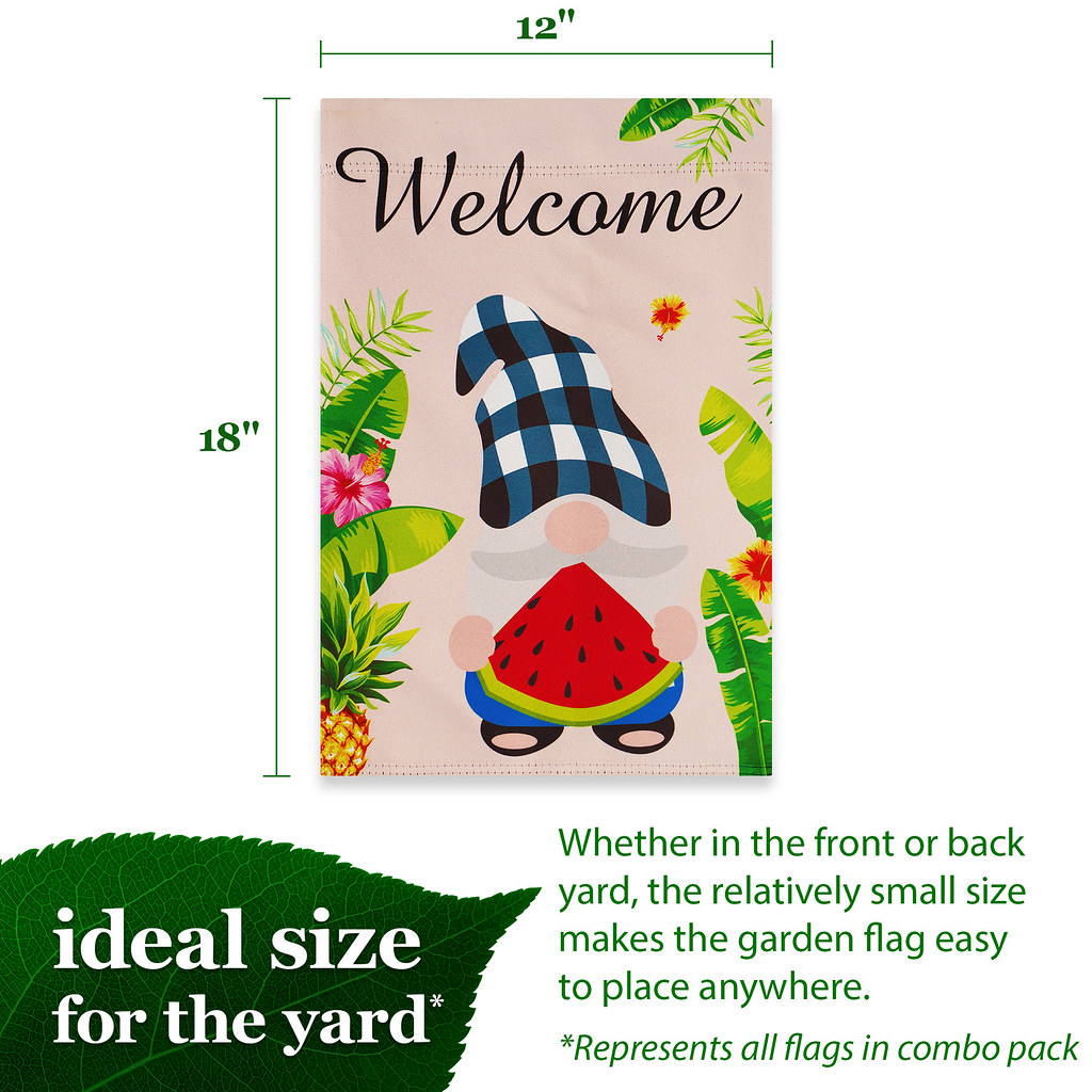 G128 Garden Flags Set of 4 Double Sided 12"x18" Seasonal Gnomes Outdoor Blockout Fabric