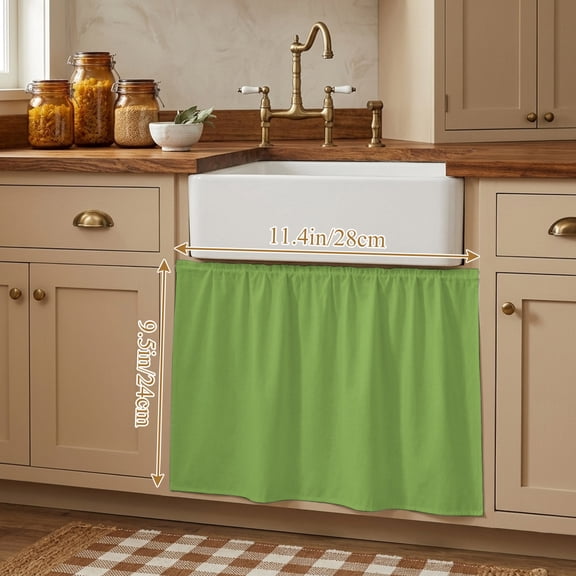 Green Small Cabinet Curtains 10"W x 11"L, Solid Color Simple Abstract Fashion Light Color Sink Skirt Dust-Proof Short Curtain for Bathroom Vanity Storage Cubby Desk, Self Adhesive Privacy Drapes
