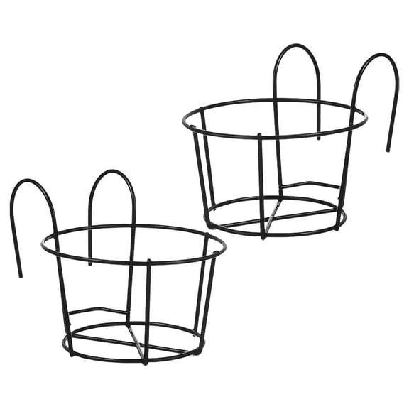 Hemoton 2pcs Round Hanging Flower Stand Balcony Planters Railing Hanging Metal Rack Fence Railing Planters Outdoor Balcony Hanging Flower Stand Shelf Container