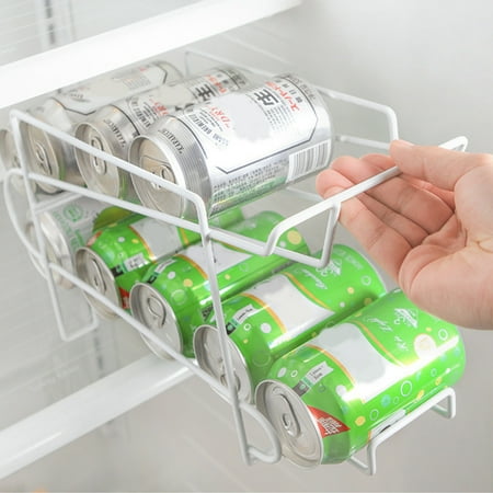 

Double Layer Can Organizer Rack Iron Can Holder Dispenser for Fridge Pantry Freezer Rolling Style Can Storage Rack Holds 10 Cans White