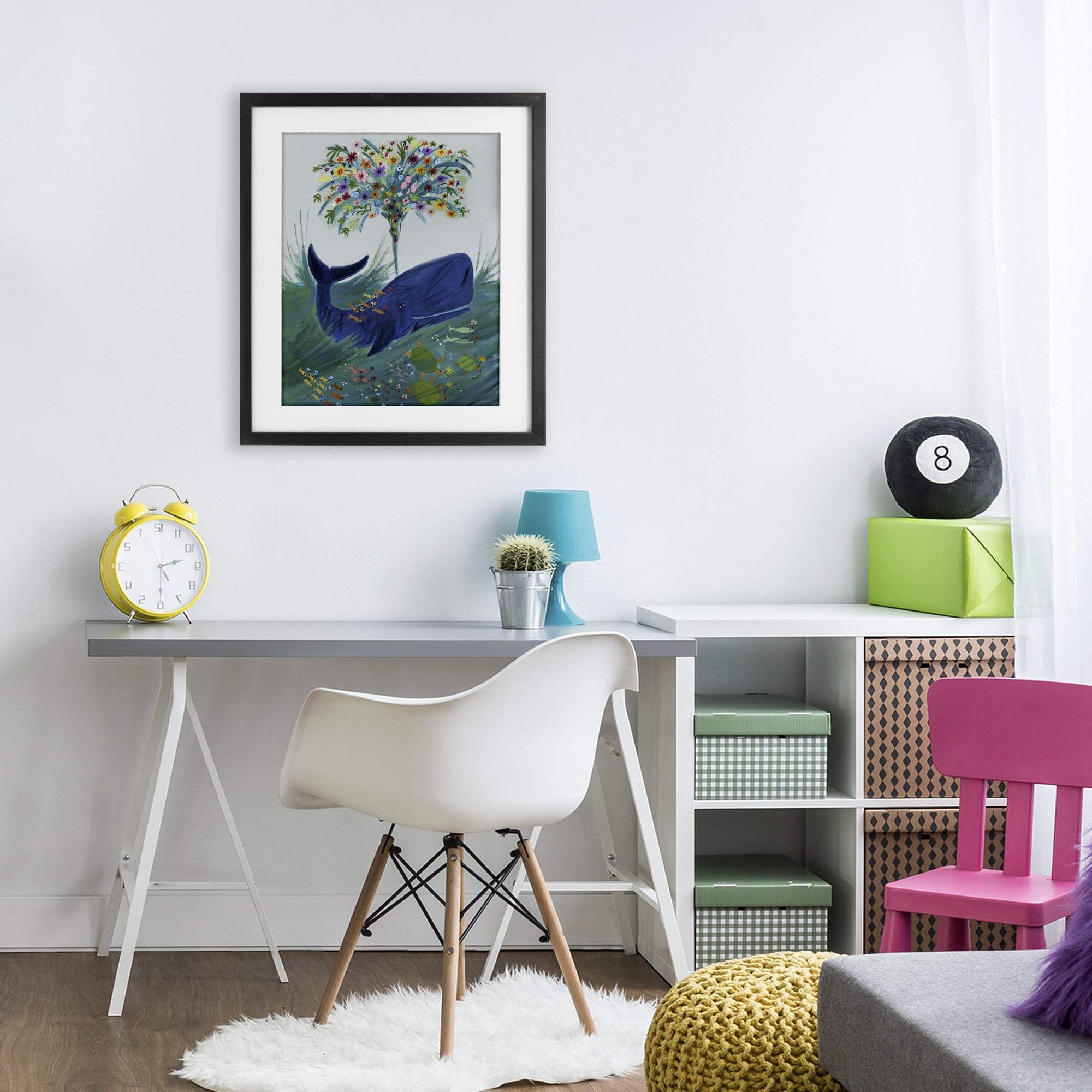 Stupell Industries A Flowery Whale Black Framed Print Under Glass, design by Kay Widdowson