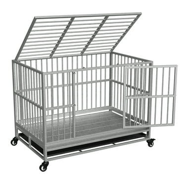 Walnest (48in) Large Dog Crate Rustproof Sturdy Dog House silver Dog Crate with Double Doors For Small and Medium Dogs
